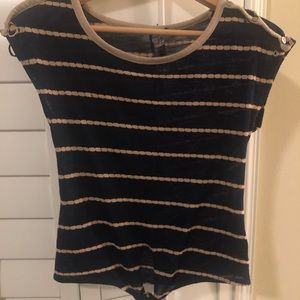 Cute Navy and Brown Sheer Top w/ Tie